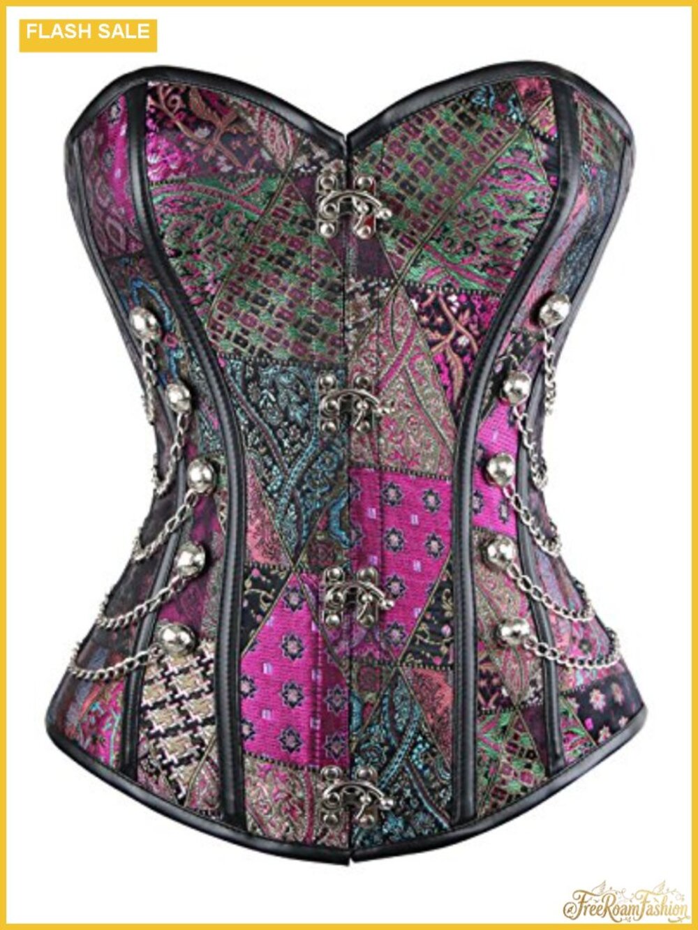 Steel Boned Steampunk Gothic Bustier Corset with Chains